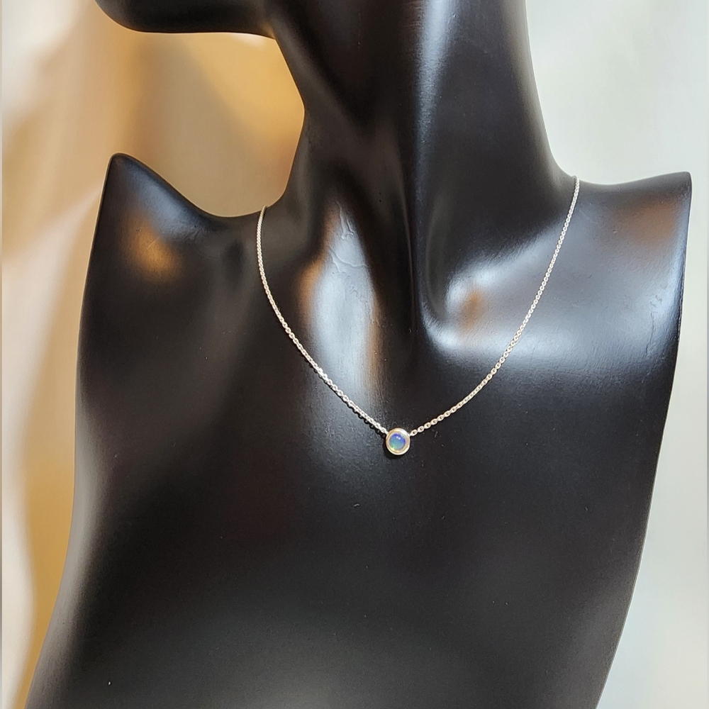 Mejuri 925 Sterling Silver Bezel Opal Pendant Necklace